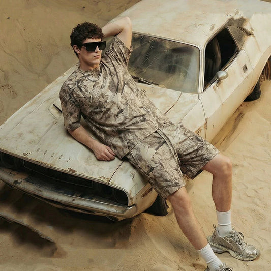 Camouflage Drop-shoulder T-shirt Loose And Casual